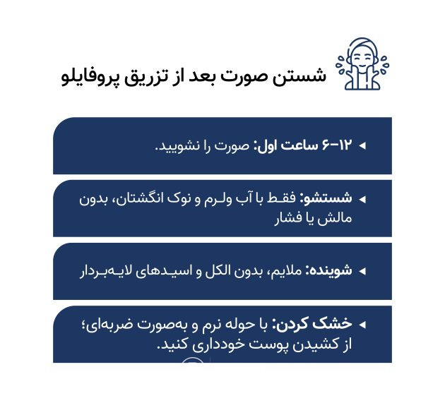 راهنمای شستن صورت بعد از تزریق پروفایلو 1 شستن صورت بعد از تزریق پروفایلو